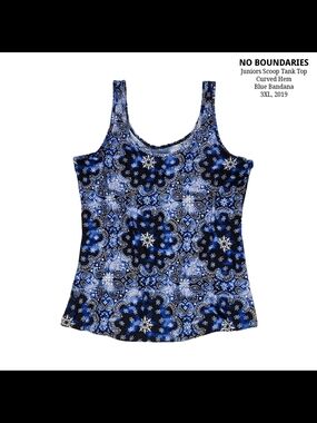 No Boundaries Navy Blue Bandana Mandala Scoop Curved Hem Super Soft Tank Top